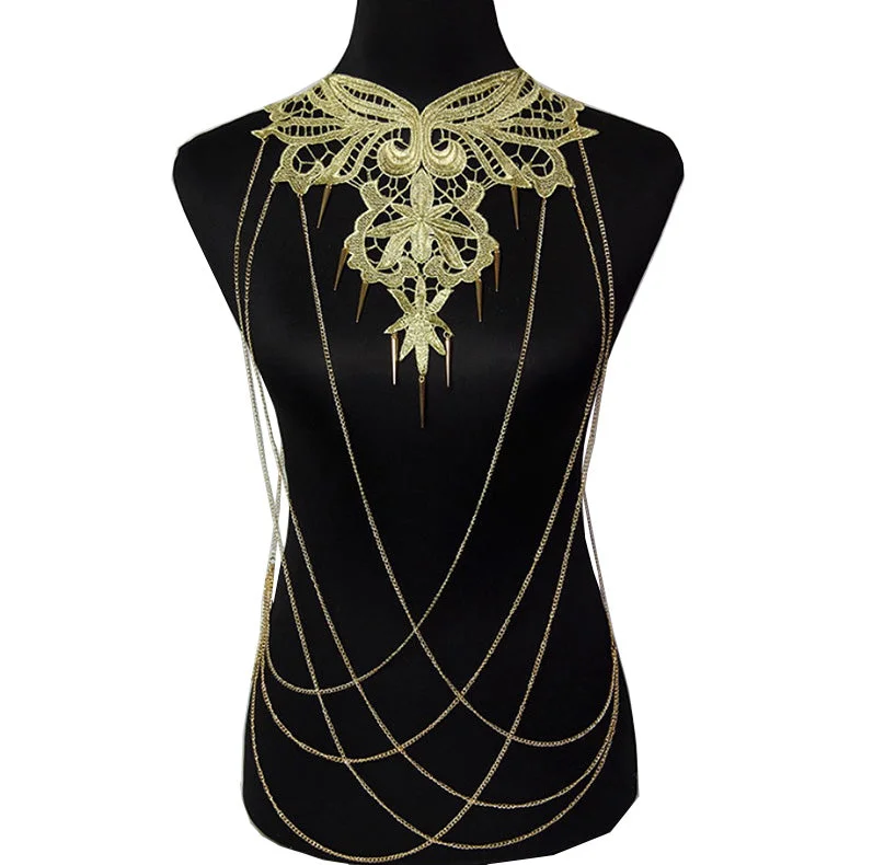 Nipple covers for seamless under blouses-Hot Gold Flower Lace Chain Body Chain, Sexy Bikini Beach Body Chain Nipple covers for seamless under blouses-Hot Gold Flower Lace Chain Body Chain, Sexy Bikini Beach Body Chain