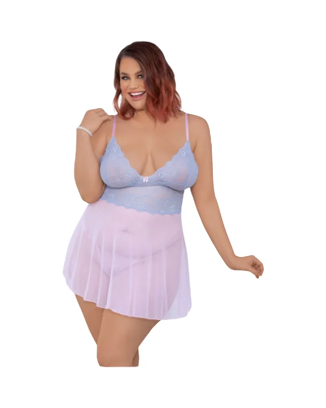 Soft satin women's sexy nightwear for chic style-Cotton Candy Babydoll