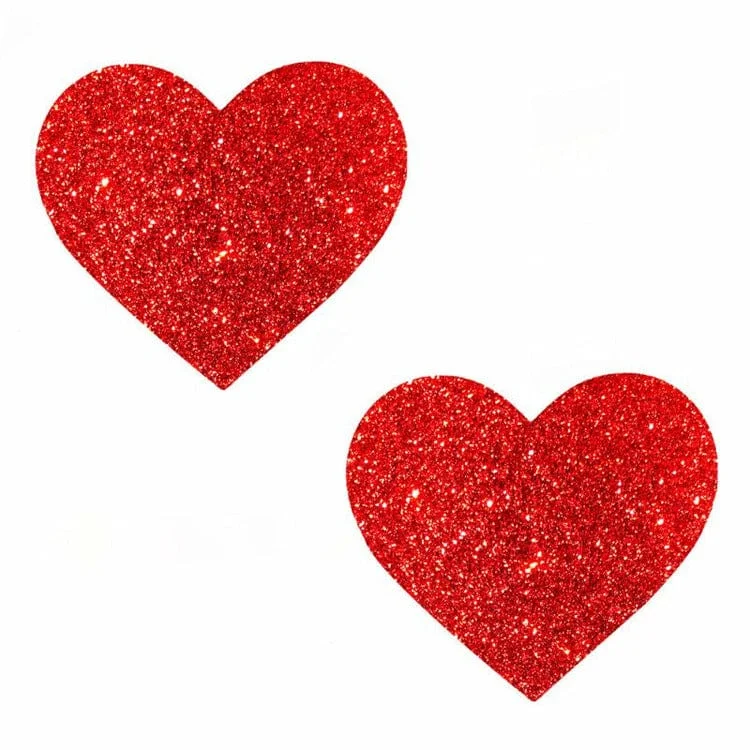 Nipple covers for body-shaping style-Ravish Me Red Glitter I Heart U Nipztix Pasties