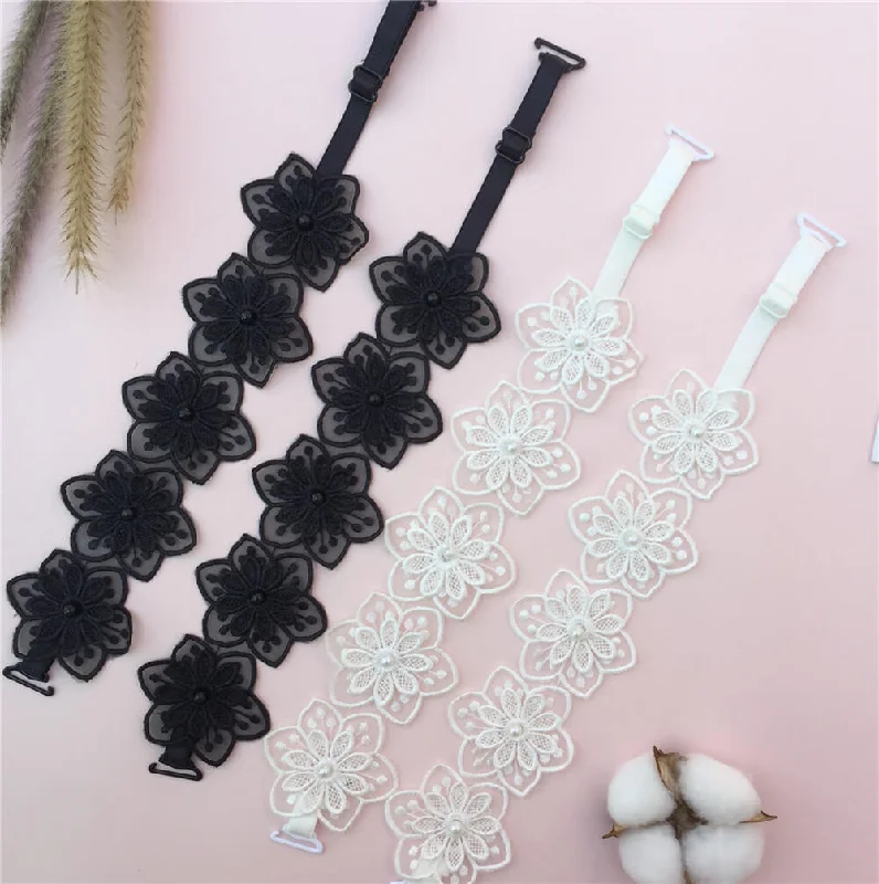 Nipple covers for preventing nipple show-Flower Lace Bra Strap