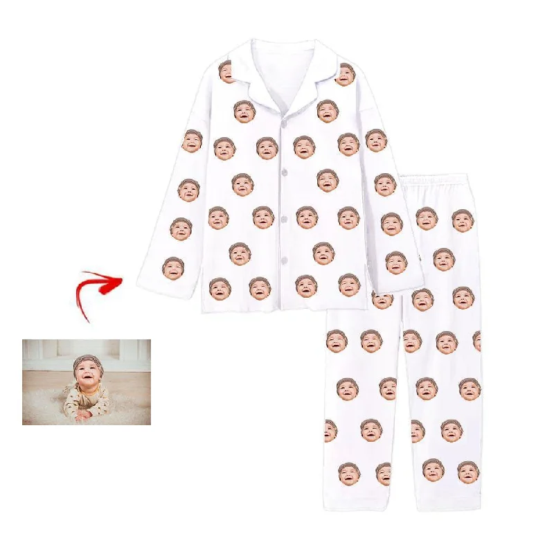 Casual matching mother and kid same suit for relaxed days-Personalised Photo Pajamas I Love My Baby White