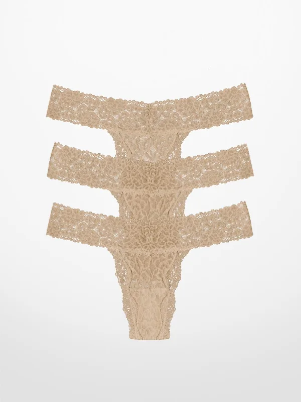 Comfortable women's panties for sports-3-Pack Luxe-Stretch Lace Thong
