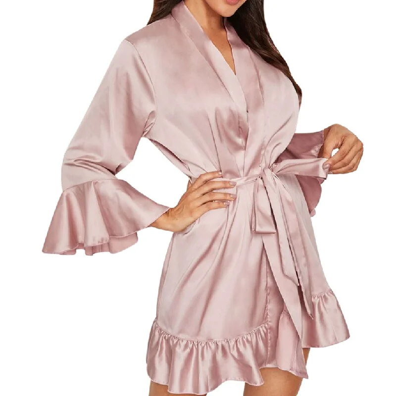 Comfortable women's robes for winter-Satin Lace Kimono