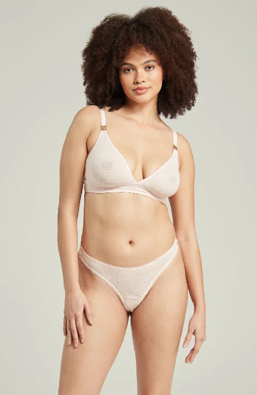 Luxury lingerie sets with intricate details-The Sheer Deco Barely There Thong Blush Pink