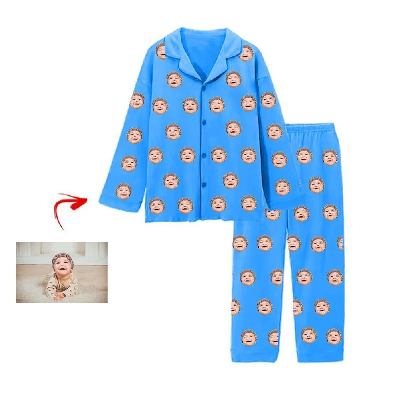 Comfortable matching mother and kid same suit for relaxation-Personalised Pyjamas I Love My Baby Blue