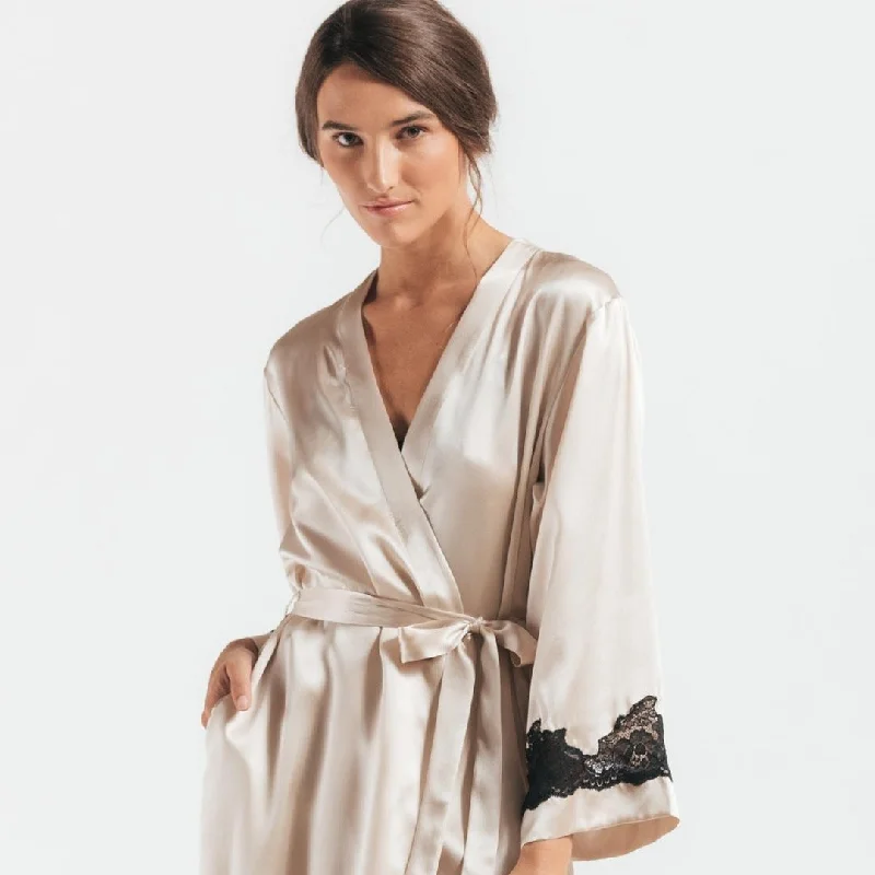 Comfortable women's robes with plush material-NK iMode Morgan Iconic Short Silk Robe