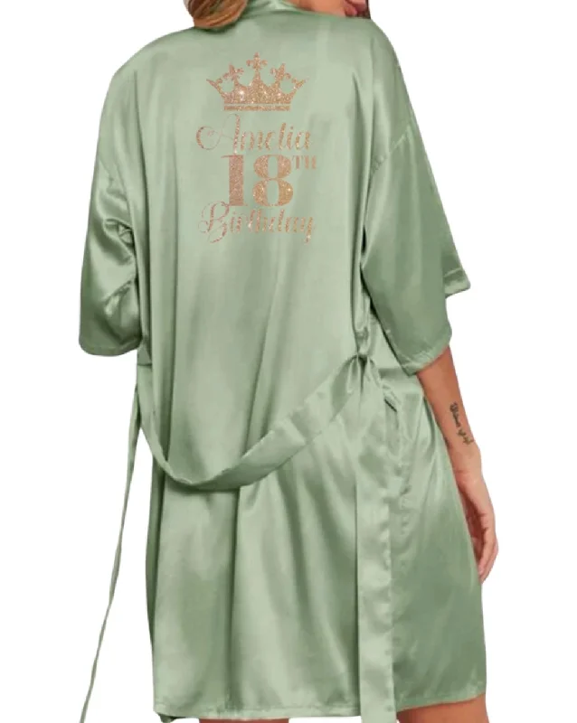 Women's robes with delicate lace details-Personalized Satin Robe | Green
