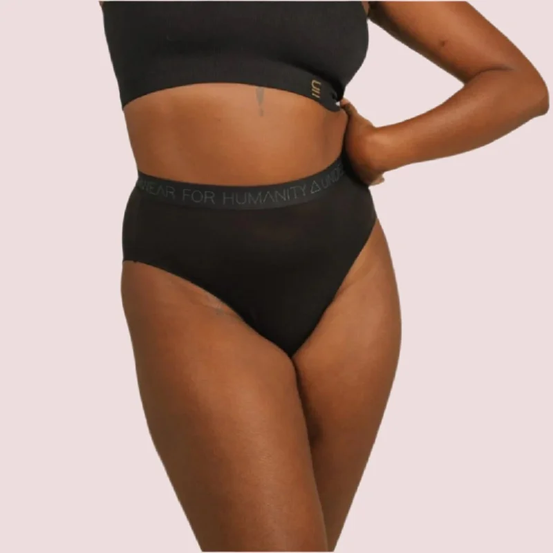 Women's panties with smooth waistband-Tencel High Waist Brief with Logo Elastic - Black