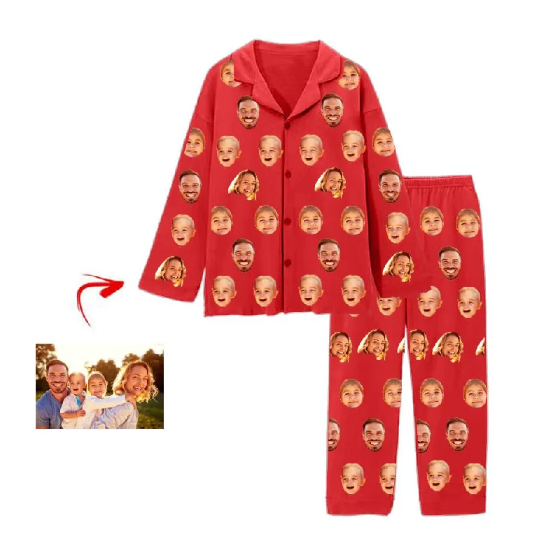 Comfortable matching mother and kid same suit for cozy days-Personalised Pyjamas I Love My Family Red Comfortable matching mother and kid same suit for cozy days-Personalised Pyjamas I Love My Family Red