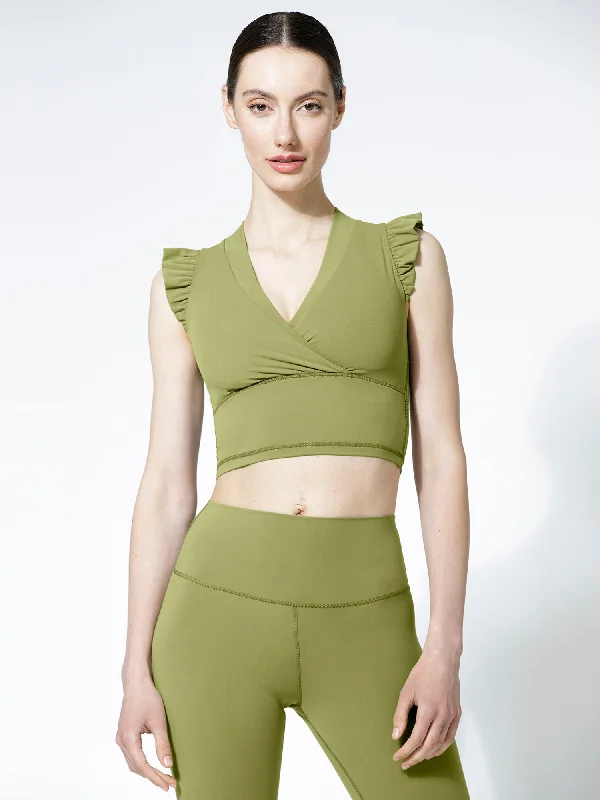quick-dry tanks hiking-V-RUFFLED PURE TANK 2.0, MUSTARD