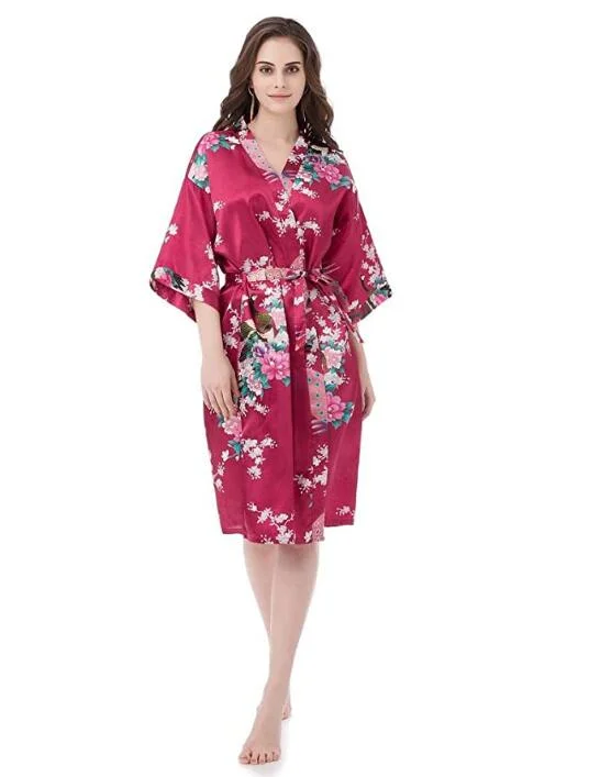 Women's robes for after a long day-Sexy Bride Bridesmaid Wedding Dressing Robe Gray Lady Kimono Bath Gown Large Size XXXL Sleepwear Floral Nightgown Party Gift