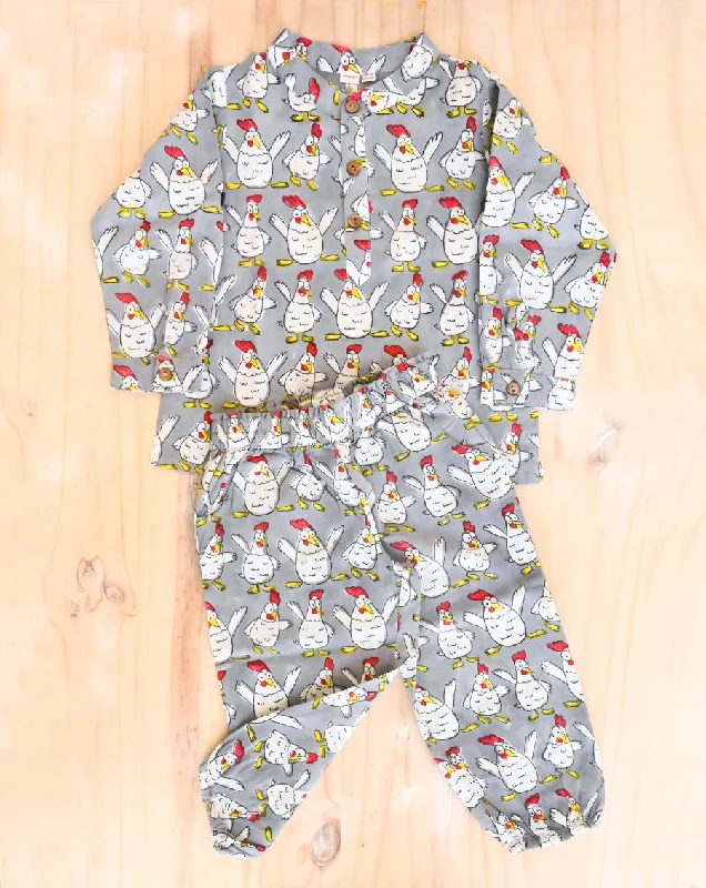 Matching outfits for mother and kid same suit for family photos-Kuk-Doo-Koo Cotton Kurta Pyjama Set for Kids