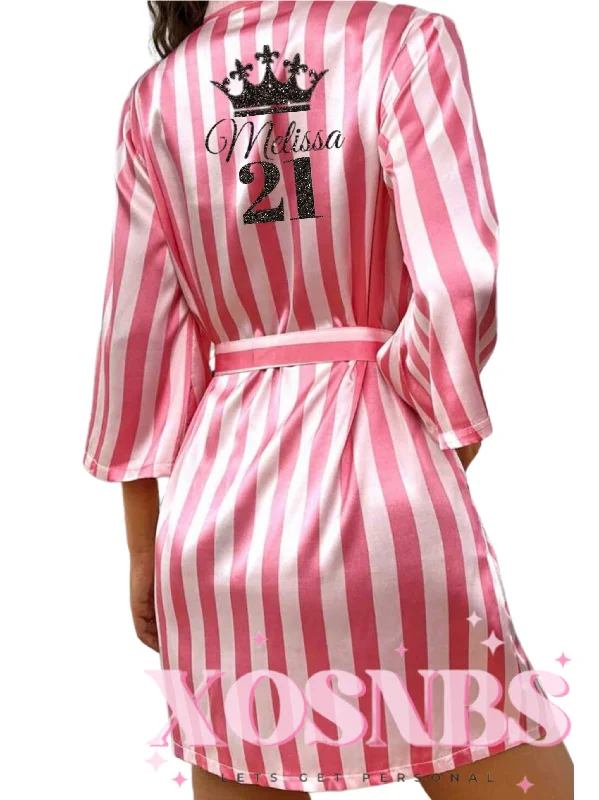 Women's robes with belt for adjustability-Stripe Satin Robe