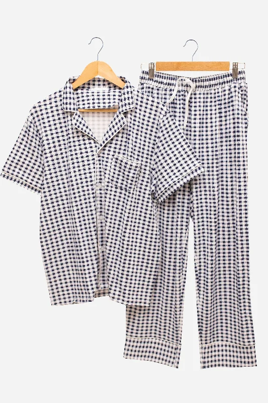 Stylish matching outfits mother and kid same suit-Navy White Men's Pajama Set with Cotton Flex Stylish matching outfits mother and kid same suit-Navy White Men's Pajama Set with Cotton Flex