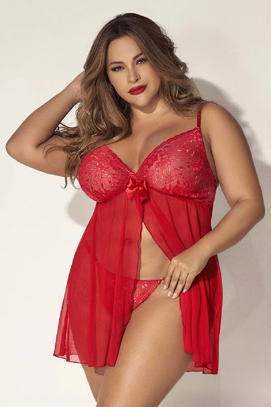 Sexy lingerie for enhancing body shape-Mapale 7501X Babydoll Color Red
