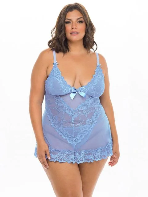 Soft satin women's sexy nightwear for ultimate elegance-Curvy Valentine Lacey Babydoll