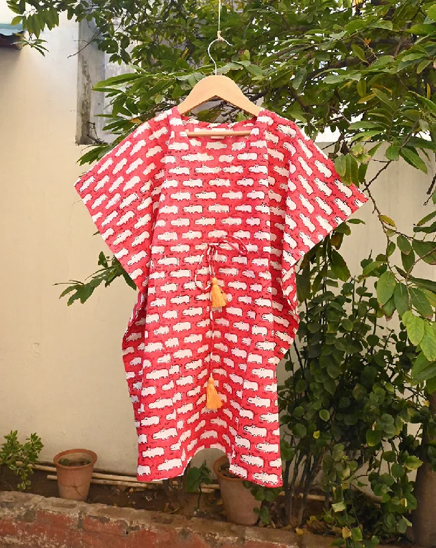 Soft fabric mother and kid same suit for comfort-Happy Hippos Cotton Kaftan for Girls