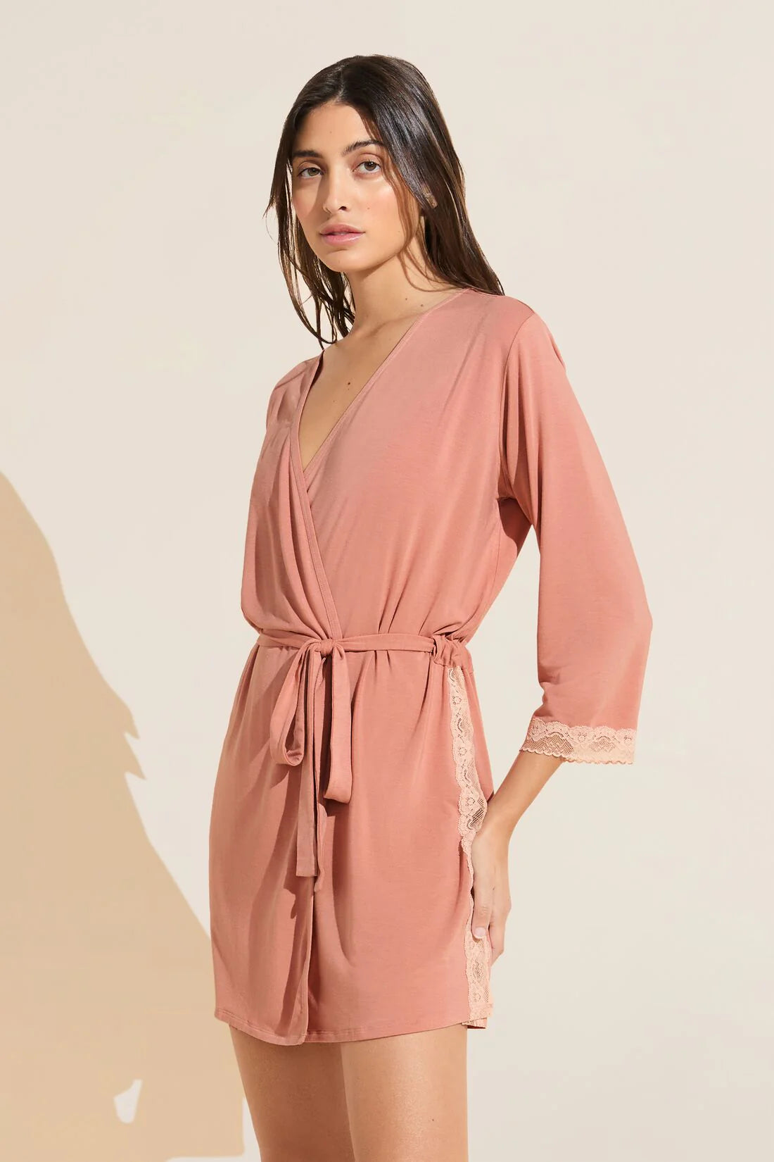 Cozy cotton women's robes for everyday wear-Eberjey Flora TENCEL™ Modal 3/4 Sleeve Robe