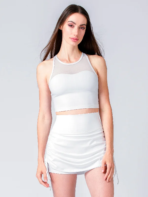 compression tanks muscle support-LABRYINTH CROPPED TANK, WHITE/WHITE MESH