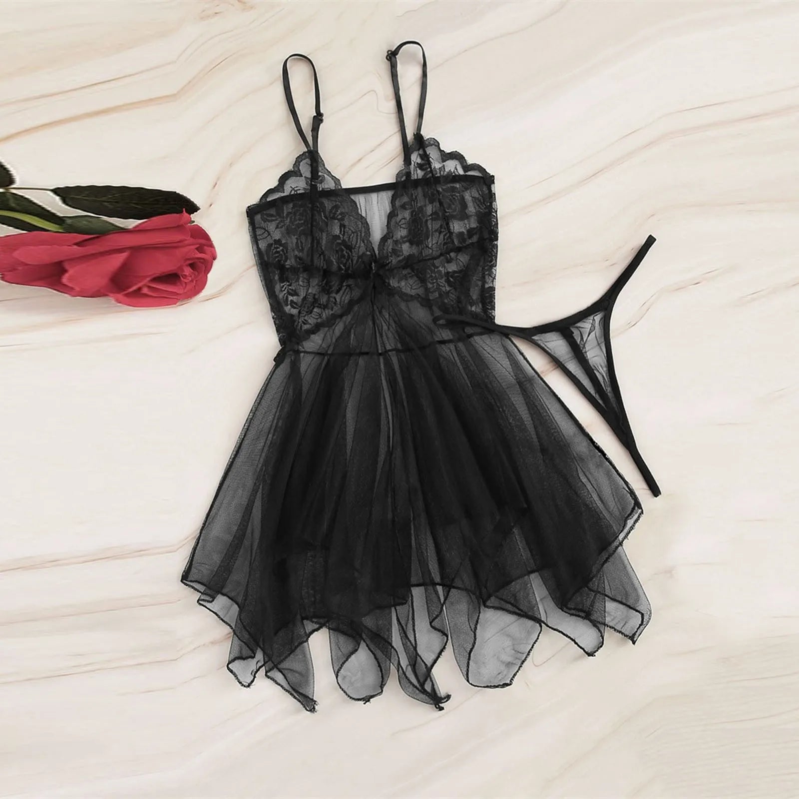 Stylish women's sexy nightwear for relaxed moments-Tulle Lace Sleepwear Set