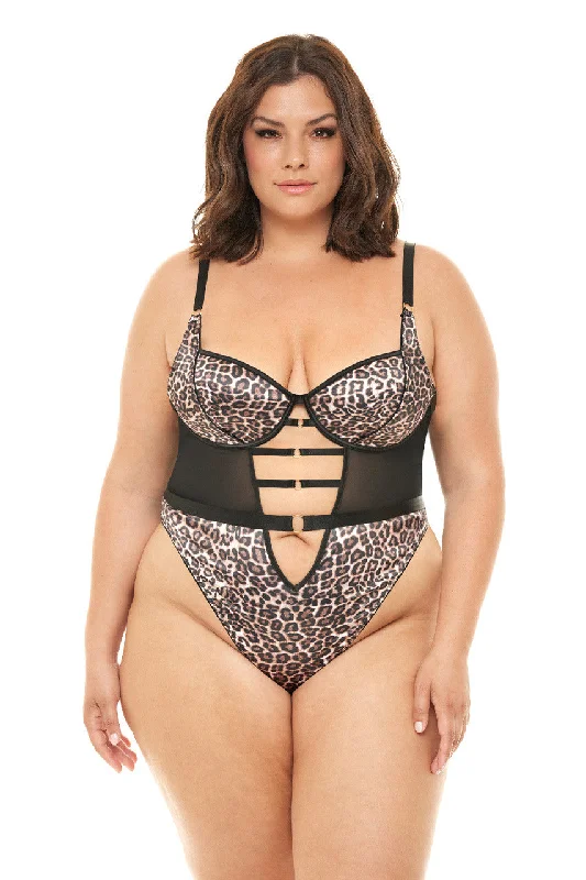 Sexy lingerie for seductive body fit-Curvy Journee Leopard Teddy