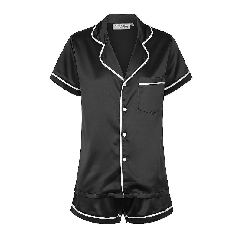 Trendy mother and kid same suit for outings-Satin Personalised Pyjama Set - Short Sleeve Black/White Trendy mother and kid same suit for outings-Satin Personalised Pyjama Set - Short Sleeve Black/White