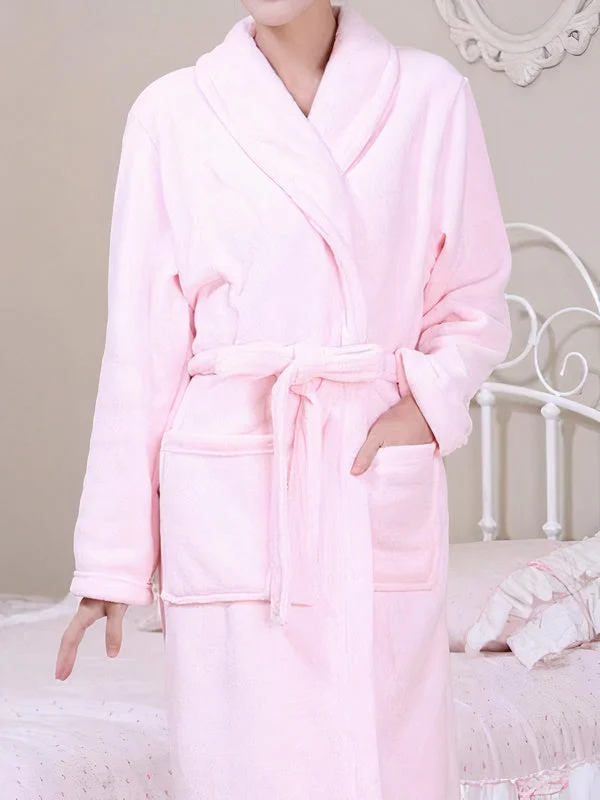 Women's robes with plush texture for winter warmth-Robe de Chambre Longue Polaire Femme "Rose Clair"
