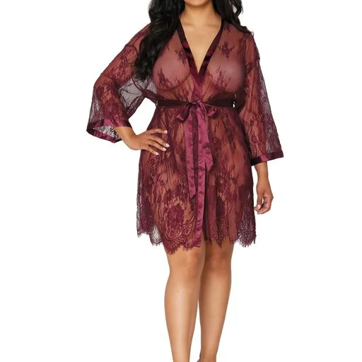 Elegant robes for women with silky fabric-Eyelash lace robe