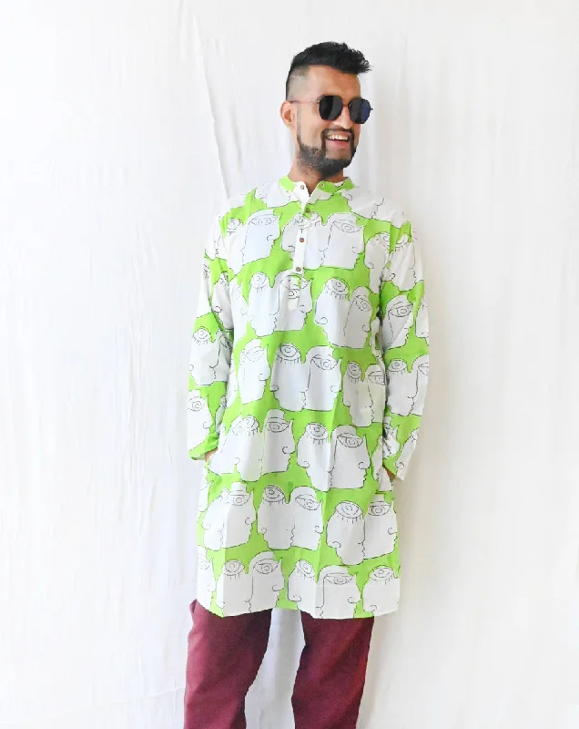 Matching outfits for mother and kid same suit-Chehre Cotton Men's Long Kurta