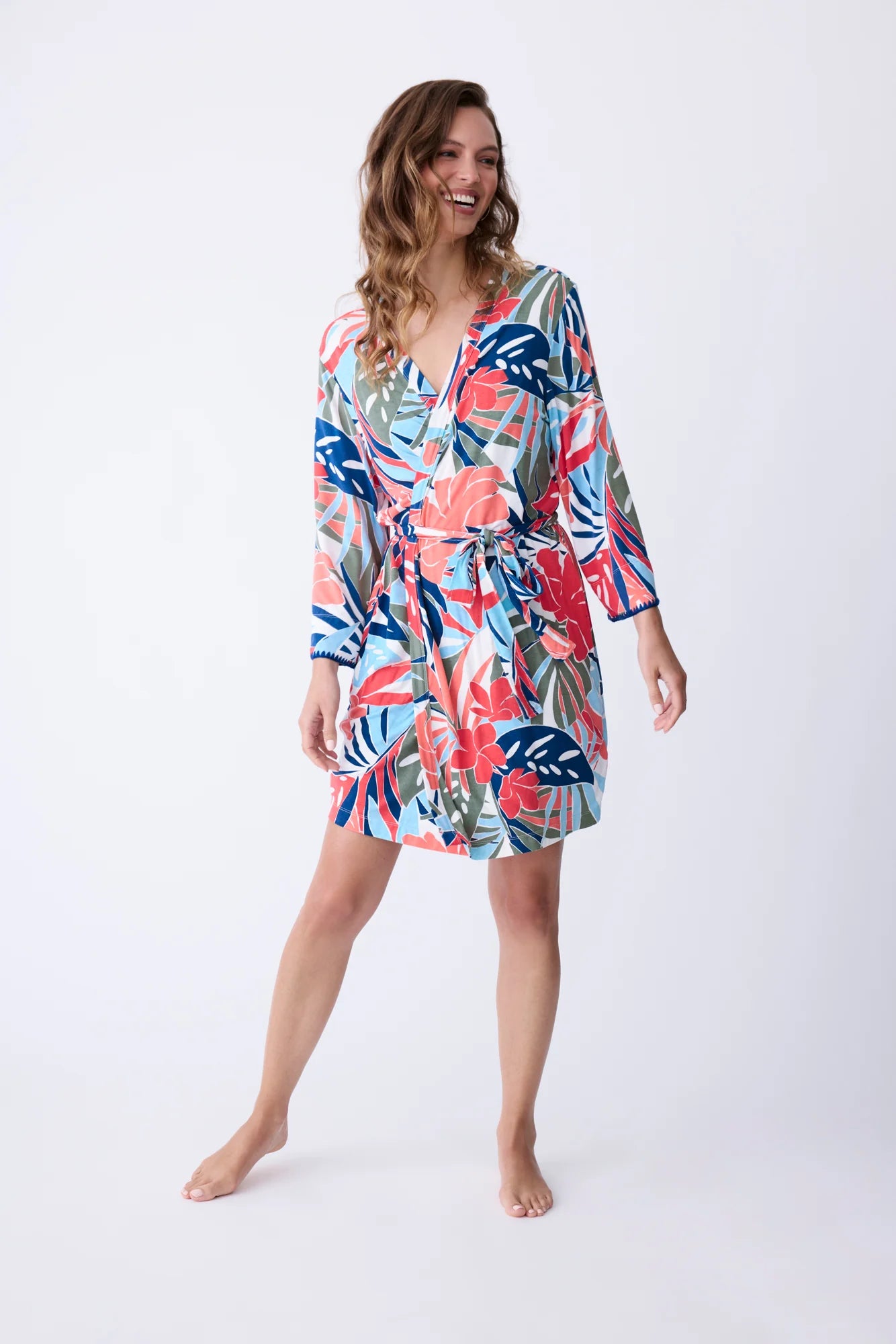 Elegant robes for women with satin sheen-PJ Salvage Tropic Beach Robe