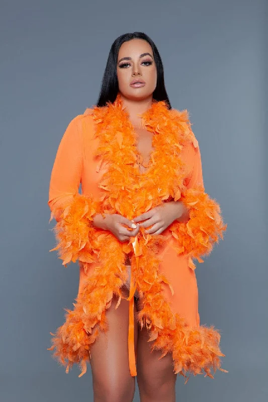 Soft robes for women with warm fleece texture-Geovan Sexy Lux Robe Neon Orange