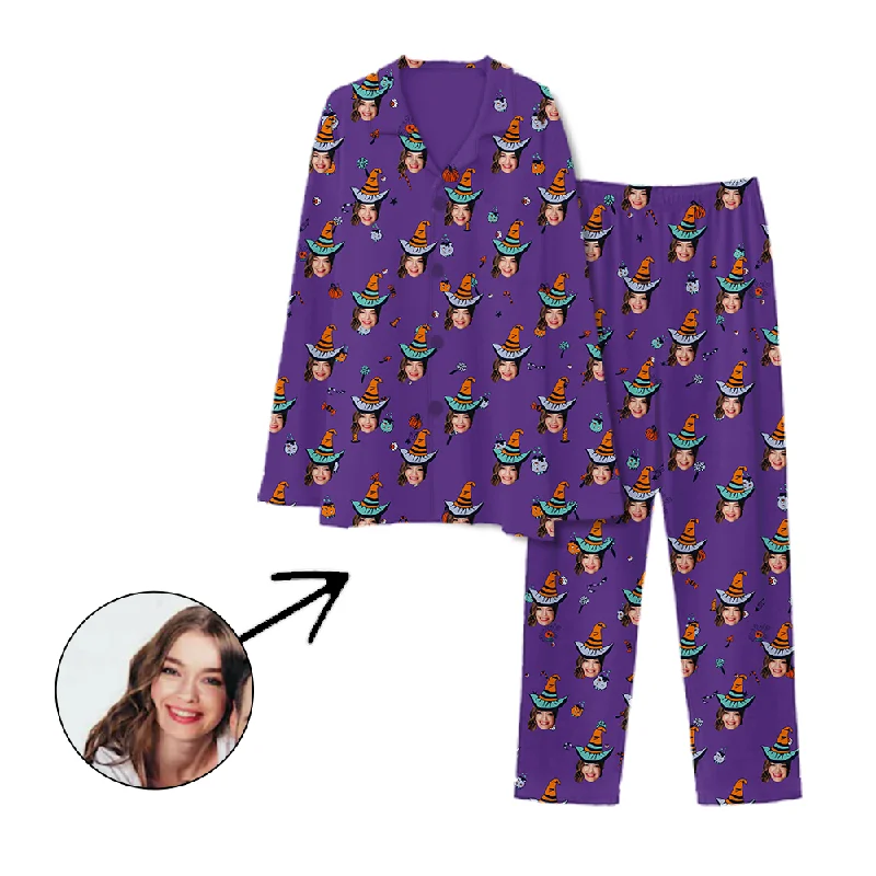 Stylish matching mother and kid same suit for vacations-Personalised Pyjamas Happy Halloween Purple Stylish matching mother and kid same suit for vacations-Personalised Pyjamas Happy Halloween Purple