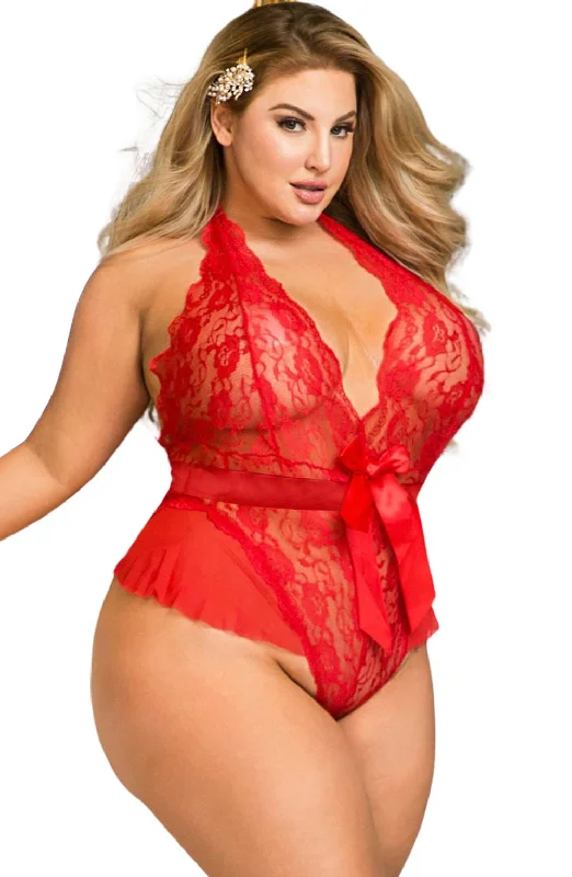 Sexy lace lingerie sets for date night-YesX YX856Q Hot Red Teddy