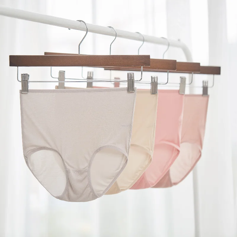 Women's panties for slimming effect-Set of 4 Knitted Silk High Rise French Cut Panties | Shimmer Collection