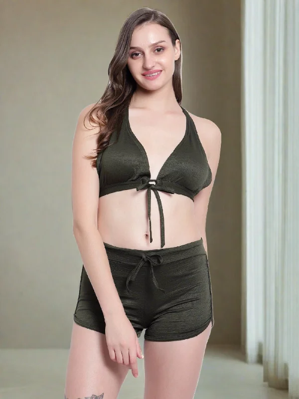 Soft cotton lingerie sets for comfort-Velvi Figure Green Lingerie Set