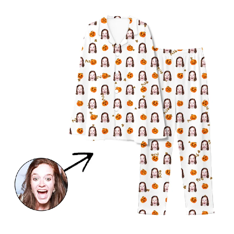 Matching mother and kid same suit for summer parties-Personalised Pyjamas Halloween Pumpkin White