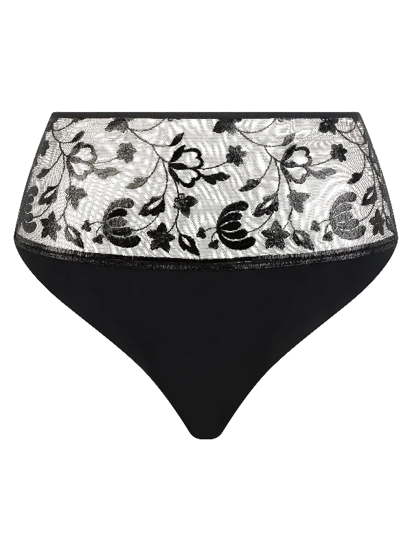 Women's lace panties for comfort and style-Chantelle Pulp Philter High-waisted Thong Black Vinyl Women's lace panties for comfort and style-Chantelle Pulp Philter High-waisted Thong Black Vinyl