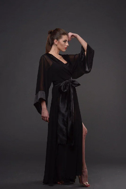 Women's robes for ultimate comfort and warmth-Chiffon Kimono Long Robe