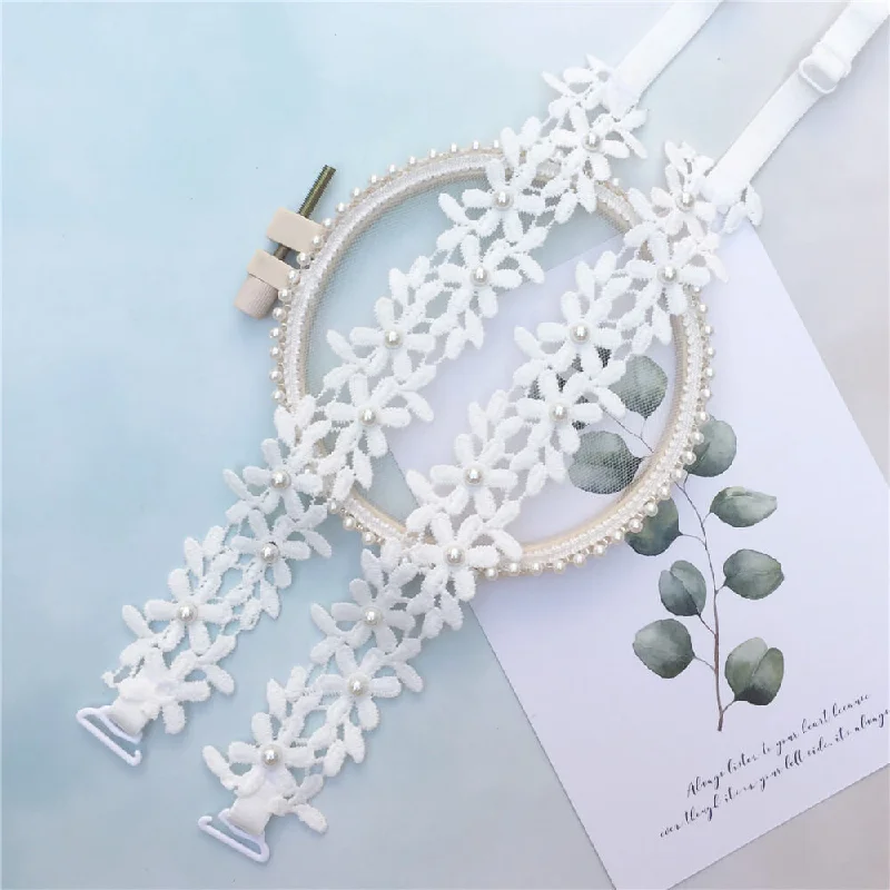 Nipple covers for preventing visible nips under thin fabrics-Lace Floral Bra Strap
