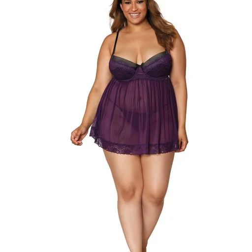 Soft women's sexy nightwear for fashionable comfort-Contrast Lace Overlay