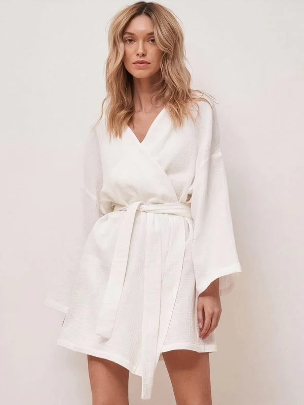 Soft silk women's robes for ultimate comfort-Robe de Chambre pour Femme en Lin Mélangé "Blanc"