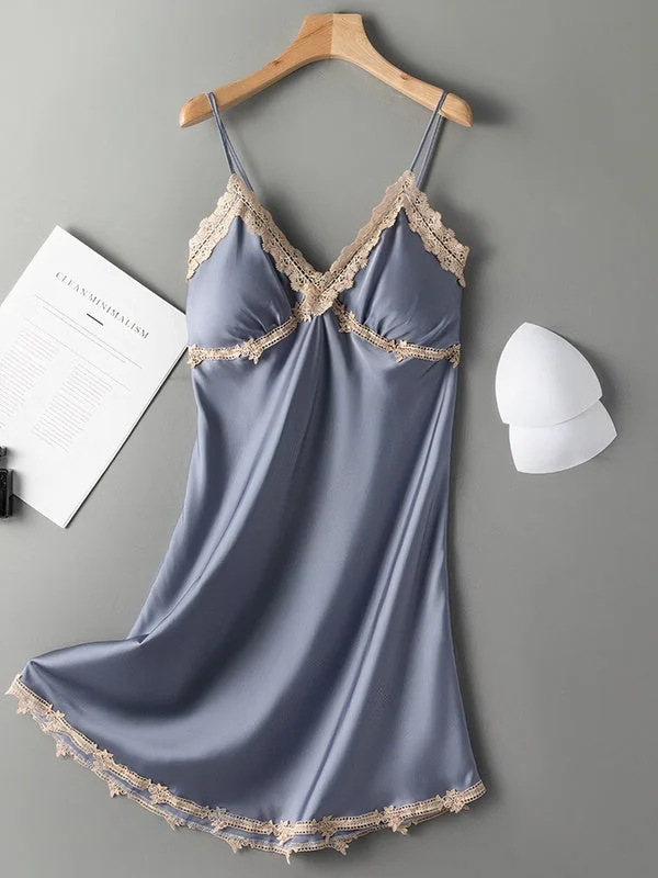 Women's sexy nightwear for a chic bedtime look-Nuisette Romantique Élégante en Col V "Bleu"