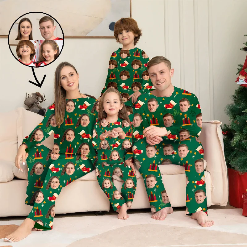 Matching mother and kid same suit for joyful celebrations-Custom Photo Pajamas Family Matching Set Christmas Matching Sleepwear Personalized Pajamas Chirstmas Candle