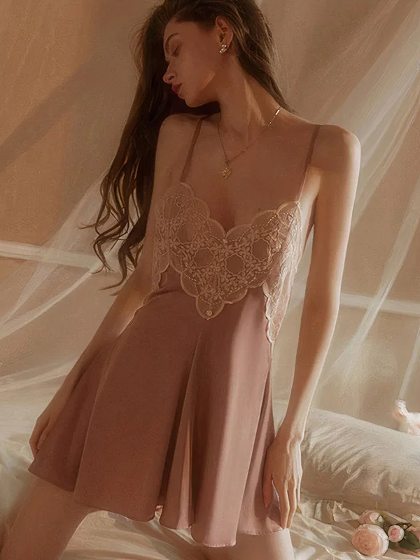 Women's sexy nightwear for a fun, relaxed night-Nuisette Décolleté en Patchwork de Dentelles "Rose" Women's sexy nightwear for a fun, relaxed night-Nuisette Décolleté en Patchwork de Dentelles "Rose"
