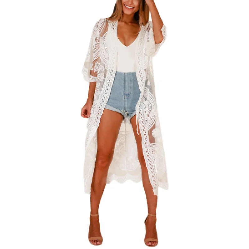 Stylish robes for women with stylish details-Lace Bohemian Beach Kimono