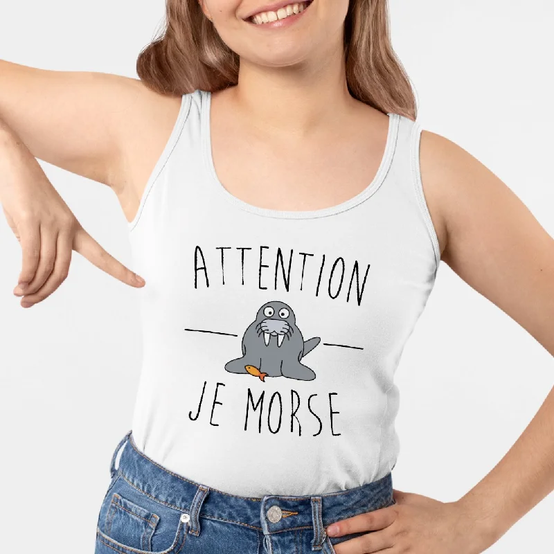 vegan silk tanks plant-based-Débardeur Femme Attention je mords