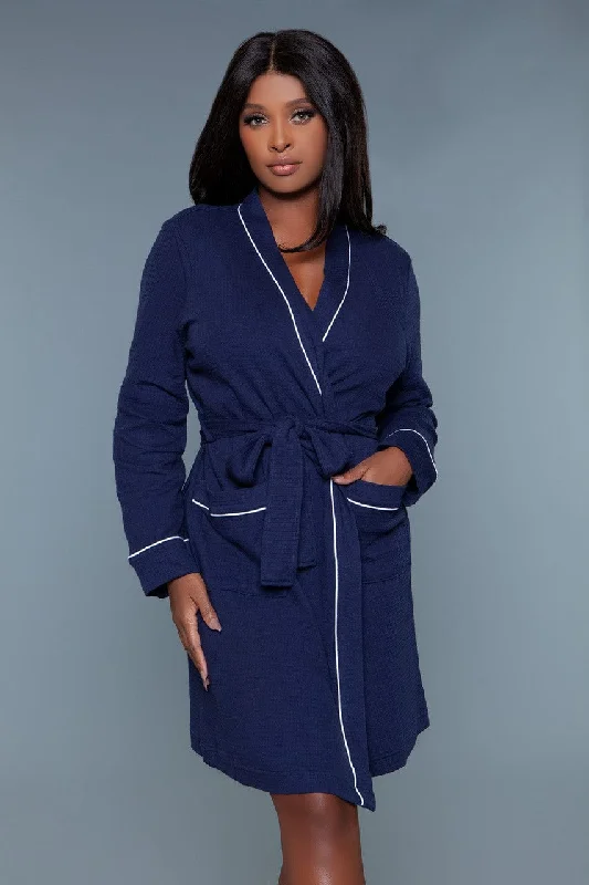 Women's robes for relaxation and comfort-Geovan Waffle Self Tie Robe Navy