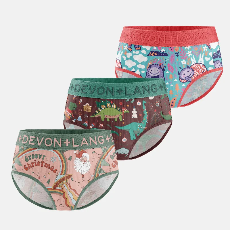 Comfortable cotton panties for daily wear-Bria Bikini Brief - Multi-Packs - Hippie Santa/Chilly Dinos/Cozy Yeti Comfortable cotton panties for daily wear-Bria Bikini Brief - Multi-Packs - Hippie Santa/Chilly Dinos/Cozy Yeti