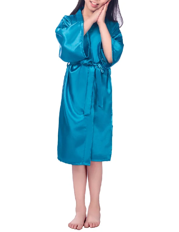 Women's robes for comfortable sleep nights-Kid satin robe with belt