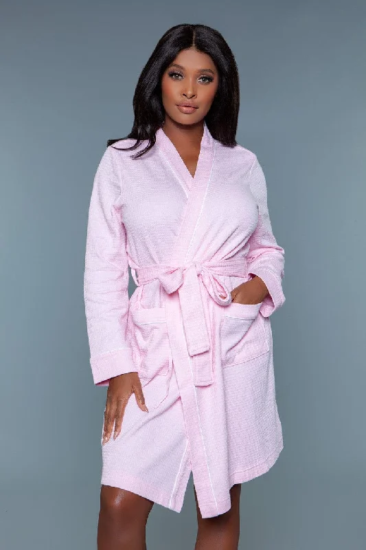 Women's robes for after bath wear-Geovan Waffle Self Tie Robe Light Pink